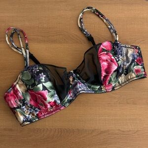 Vintage Victorias Secret Gold Label Floral Satin Mesh Bra 36B